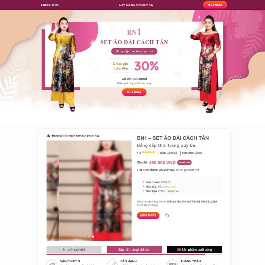 Mẫu website WordPress Landing page áo dài