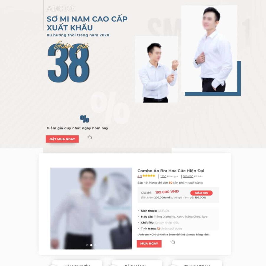 Mẫu website WordPress landing page bán áo sơ mi
