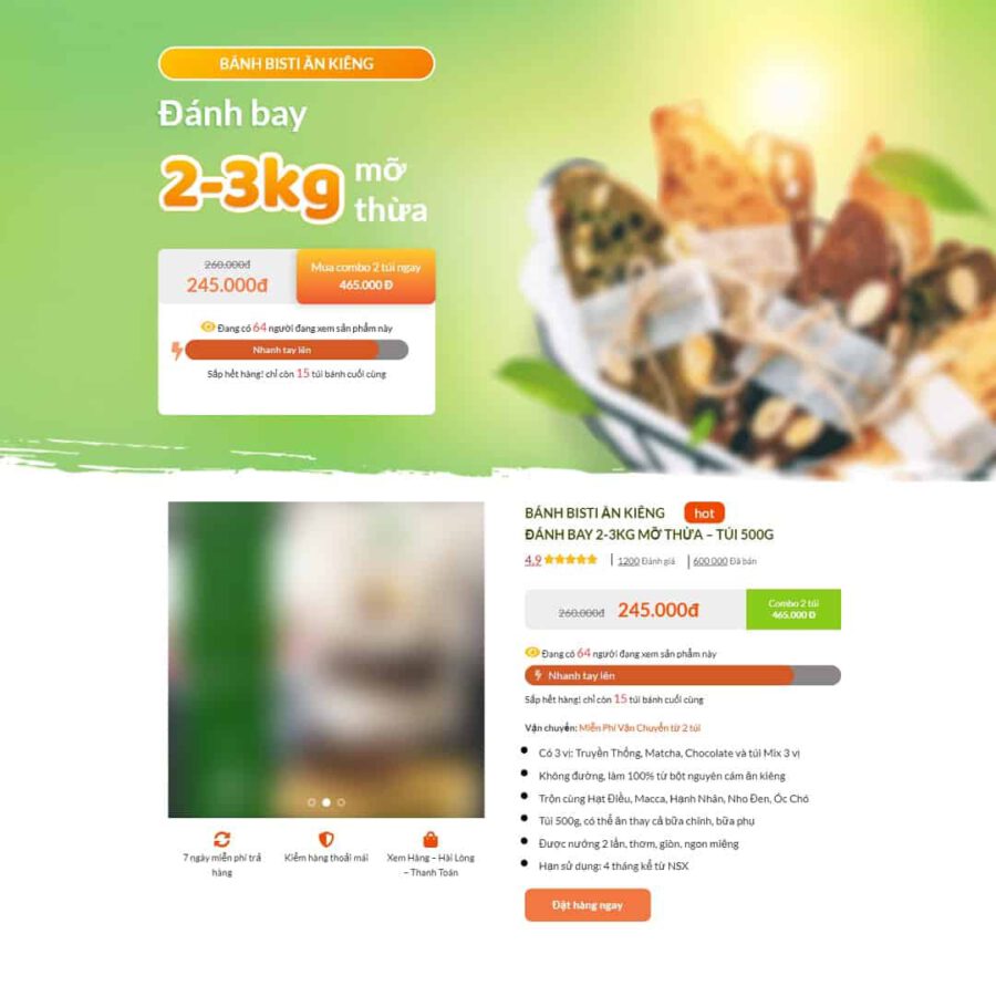 Mẫu website WordPress Landing page bánh giảm cân