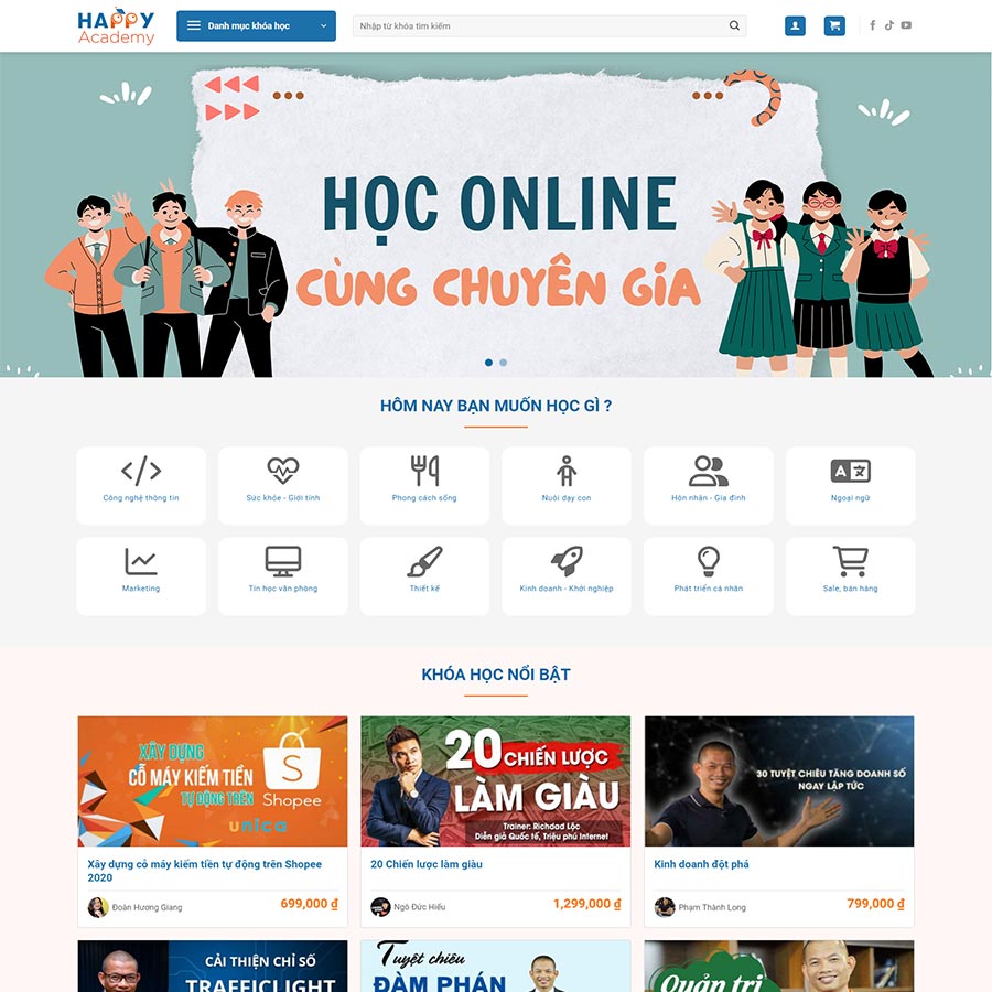 Mẫu website WordPress bán khóa học
