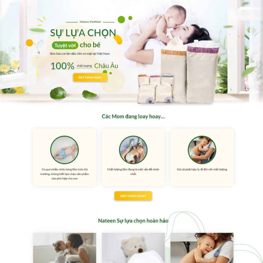 Mẫu website WordPress landing page bỉm cho bé
