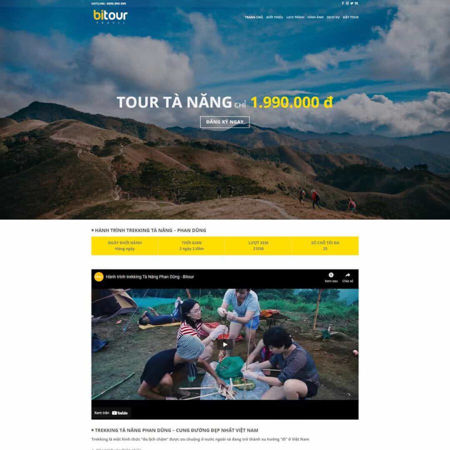 Mẫu website wordPress landing page giới thiệu tour du lịch