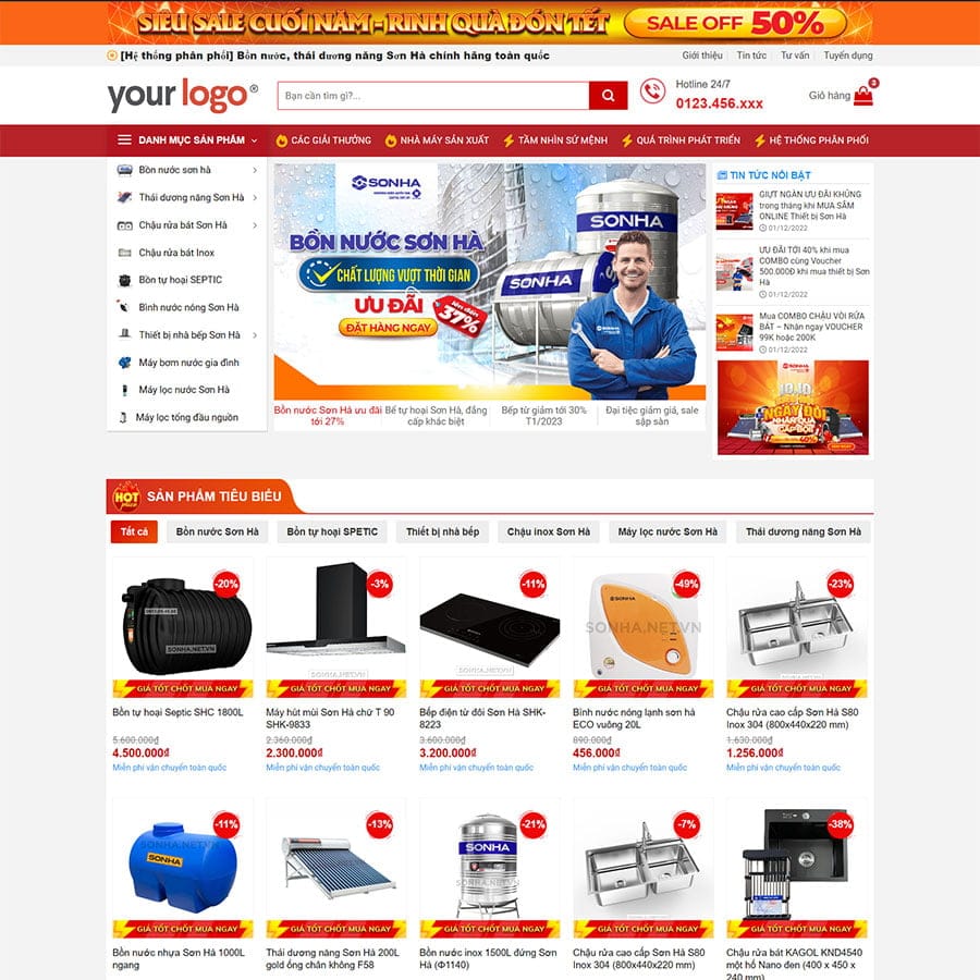 Mẫu website WordPress bán bồn nước, đồ gia dụng
