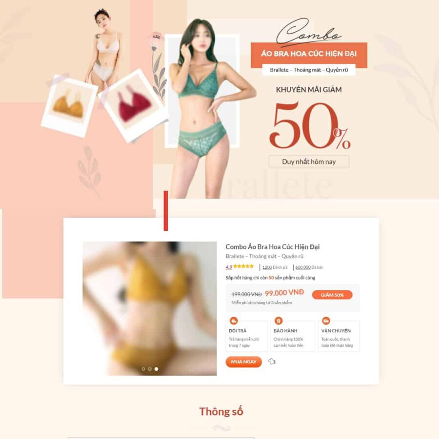 Mẫu website wordPress Landing page bán hàng nội y