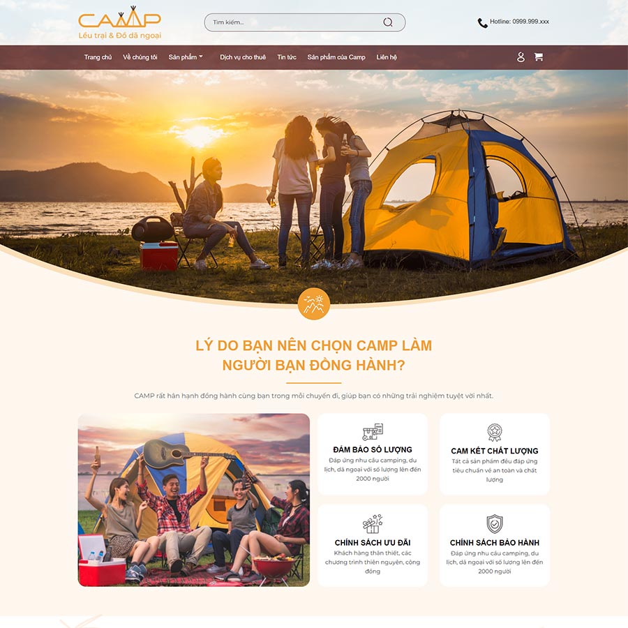 Mẫu website WordPress bán lều du lịch, đồ phượt camping 02