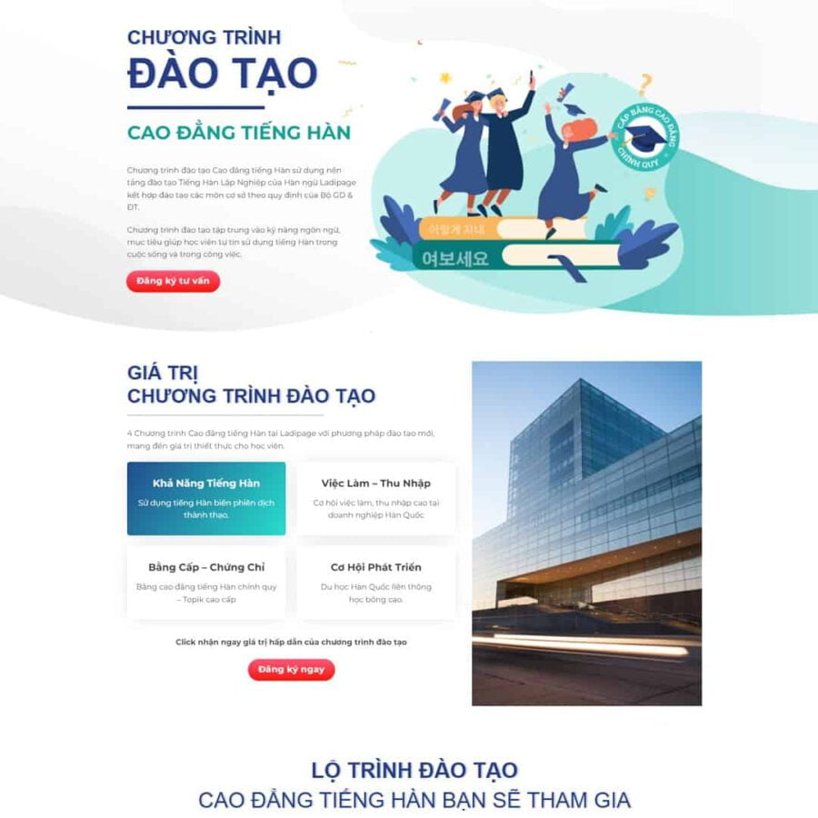 Mẫu website WordPress Landing page đào tạo tiếng Hàn