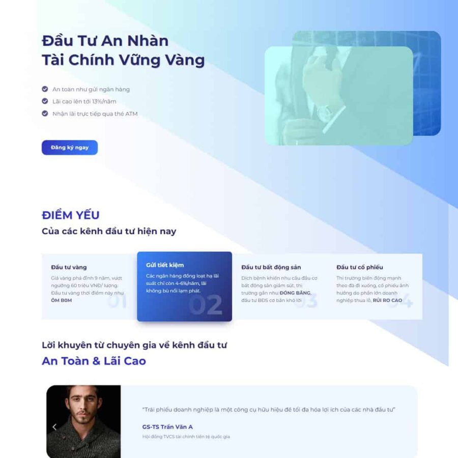 Mẫu website WordPress landing page đầu tư trái phiếu tài chính
