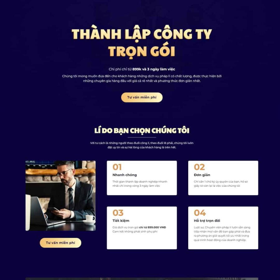 Mẫu website WordPress landing page dịch vụ thành lập công ty, doanh nghiệp