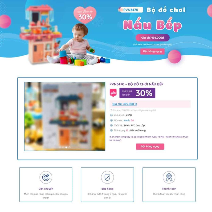 Mẫu website WordPress Lading Page bán đồ chơi trẻ em