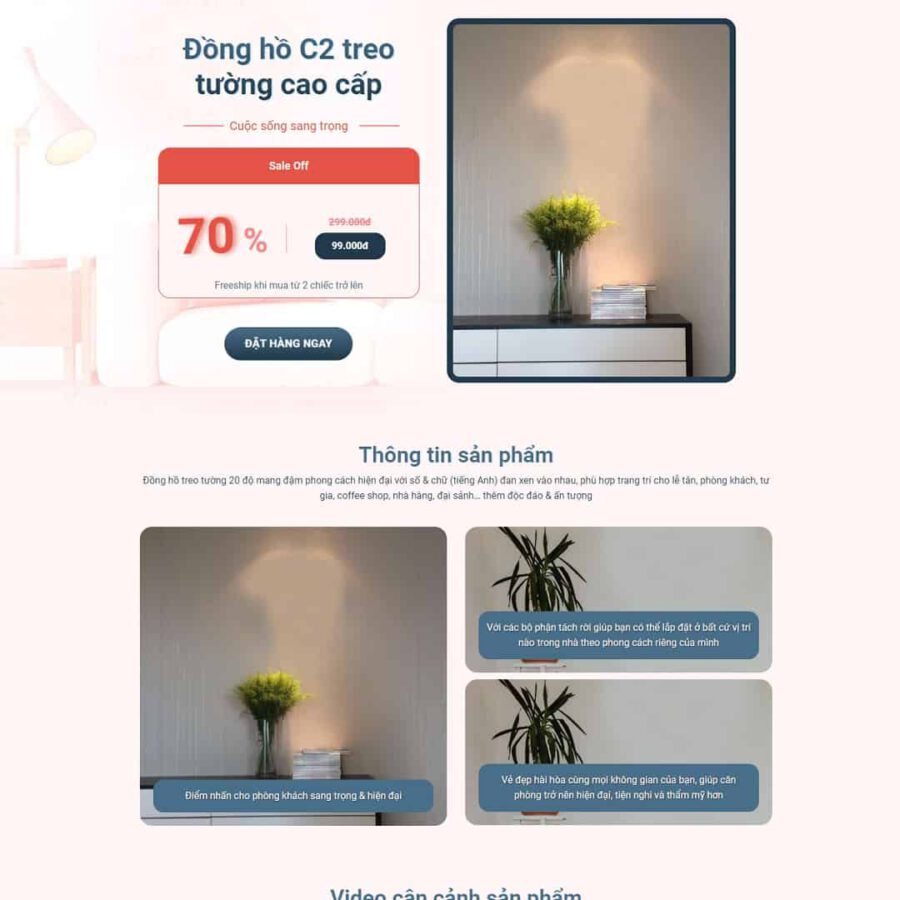 Mẫu website WordPress landing page đồng hồ gián tường 3D