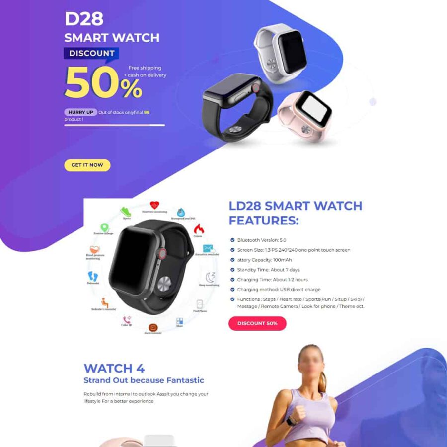 Mẫu website WordPress landing page bán đồng hồ thông minh smartwatch