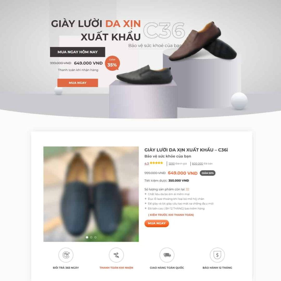 Mẫu website WordPress landing page bán giày da