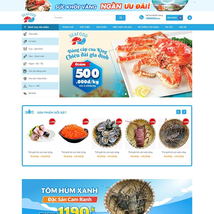 Mẫu website WordPress bán hải sản 02