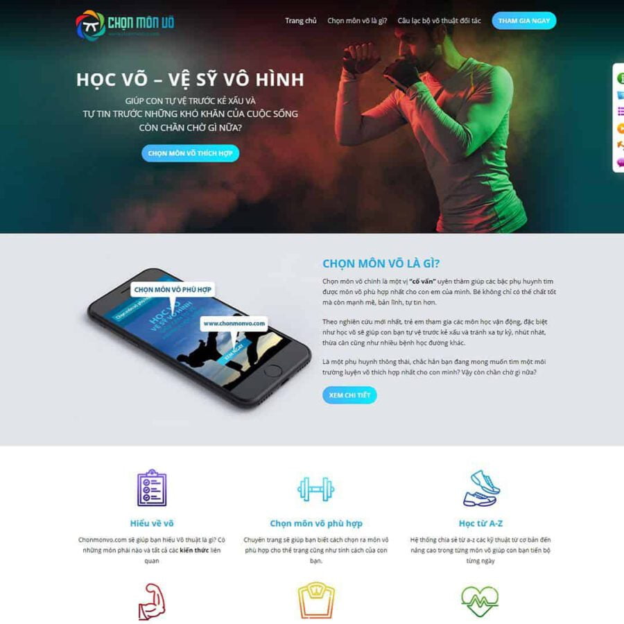 Mẫu website wordPress Landing page giới thiệu lớp học võ thuật