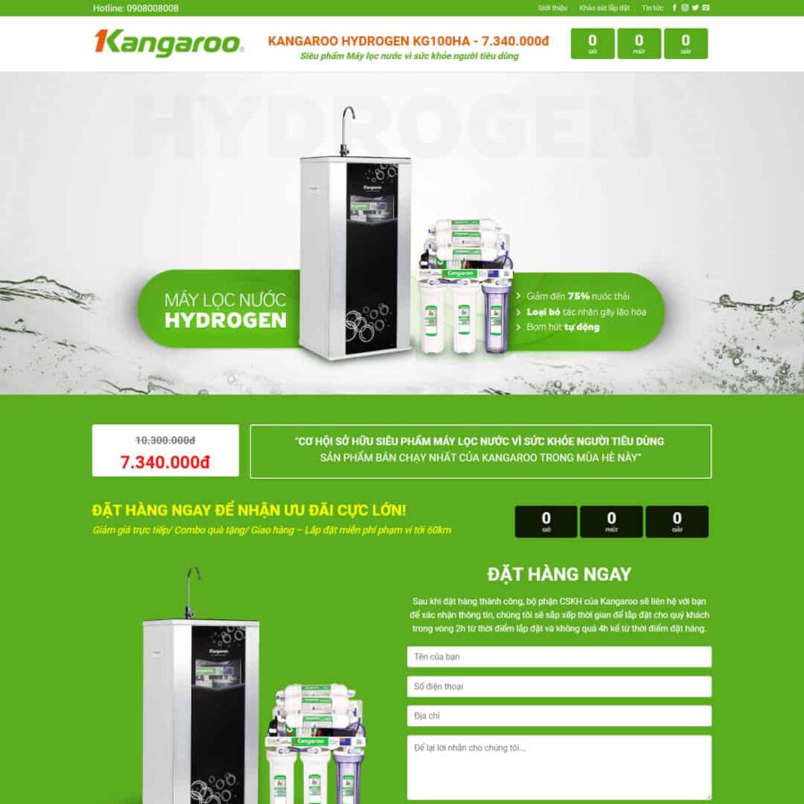 Mẫu website wordpress lading page bán giới thiệu máy lọc nước