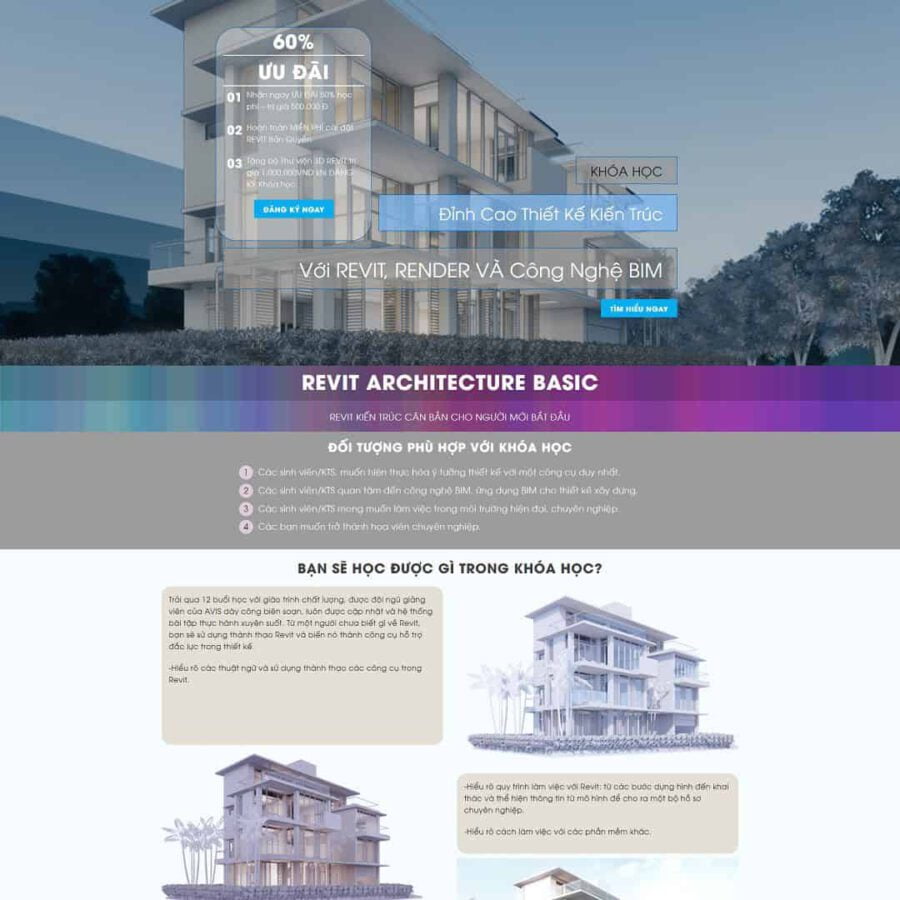 Mẫu website wordPress Landing page khóa học phần mềm thiết kế