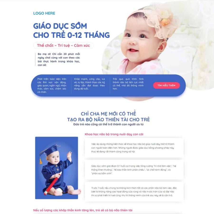 Mẫu website WordPress landing page khóa học dạy trẻ