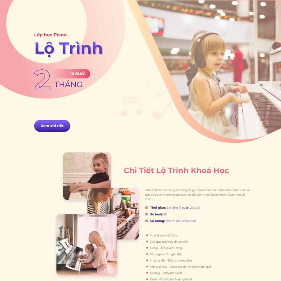 Mẫu website WordPress landing page khóa học đàn Piano