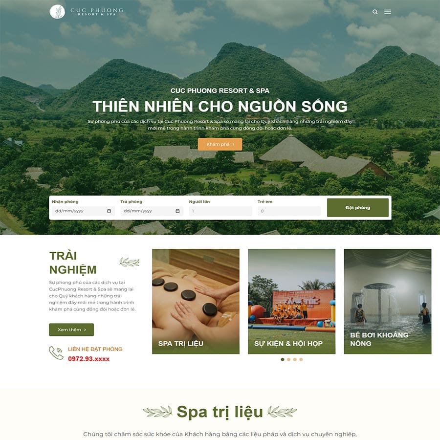 Mẫu website WordPress khu nghỉ dưỡng, resort