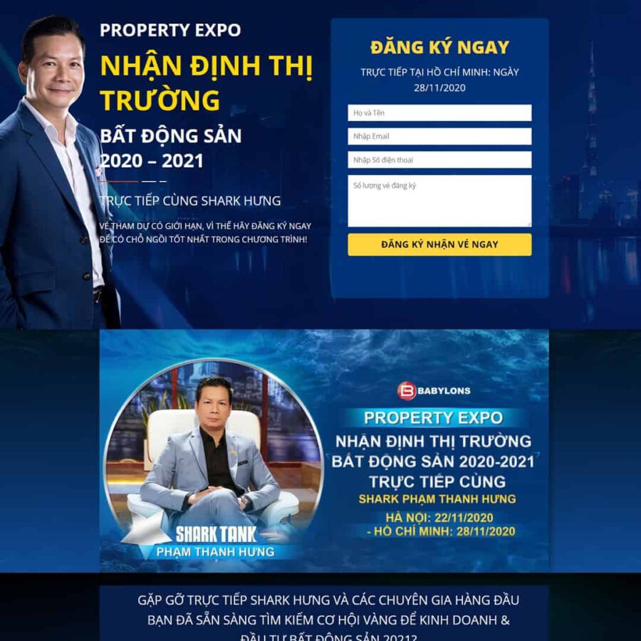 Mẫu website WordPress Landing page tọa đàm shark Hưng