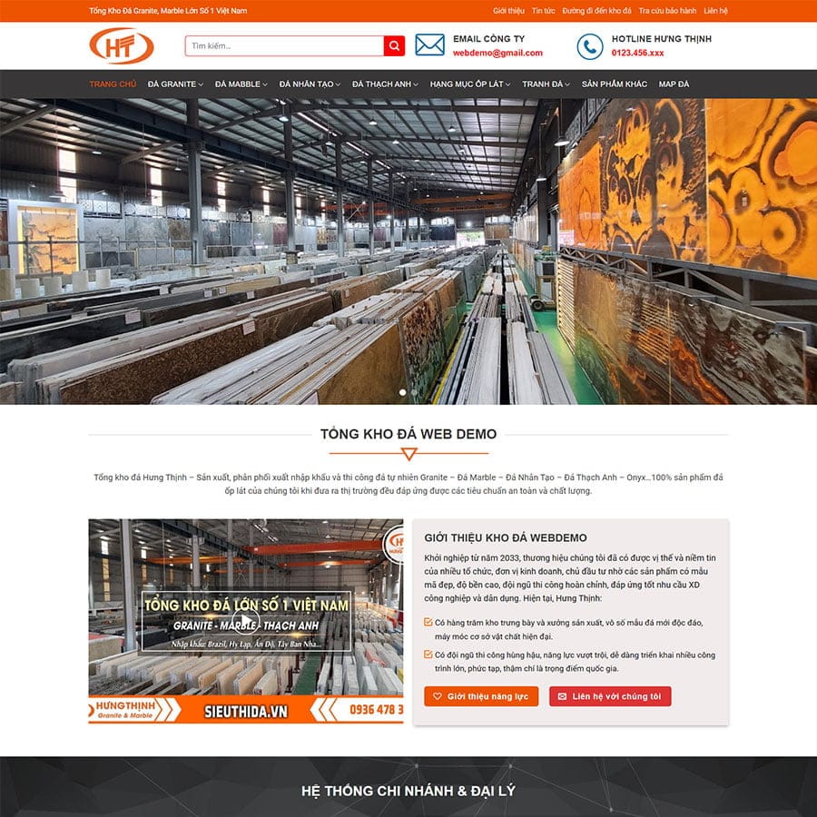 Mẫu website WordPress tổng kho đá, siêu thị đá