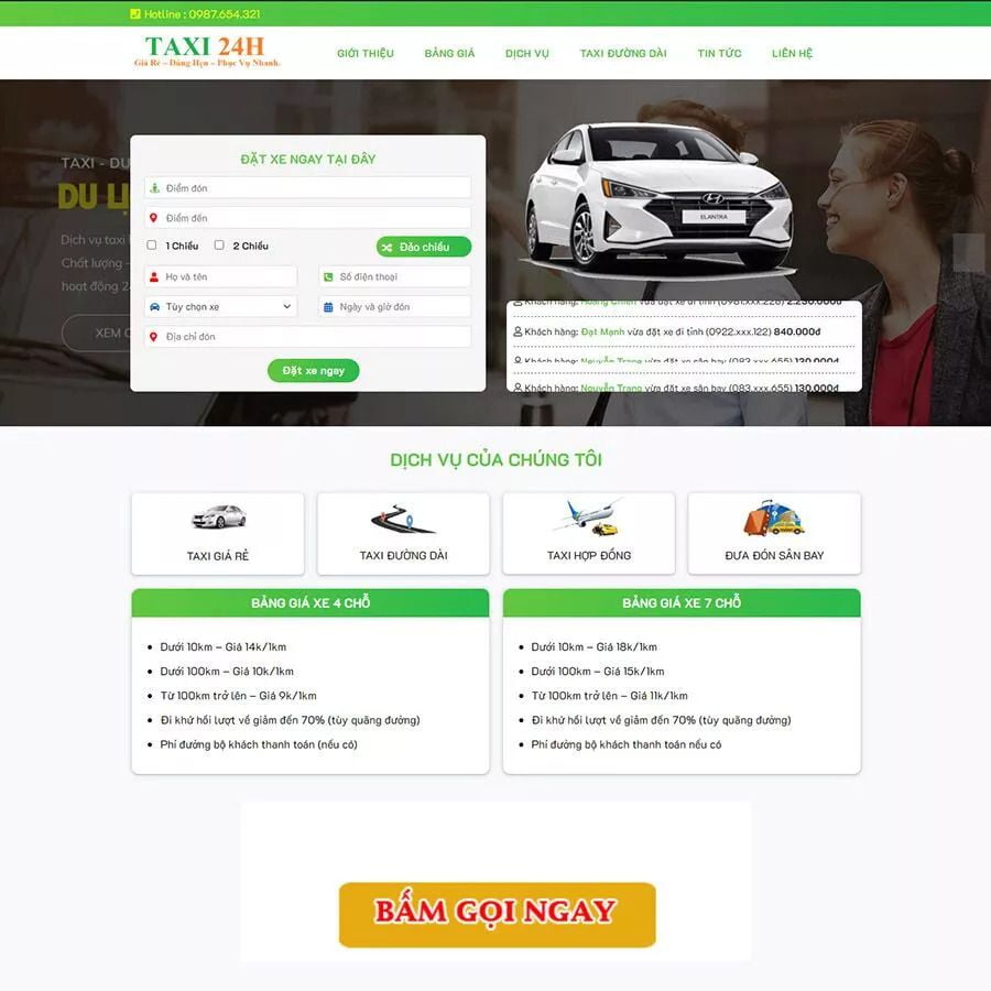 Mẫu website WordPress dịch vụ taxi 02