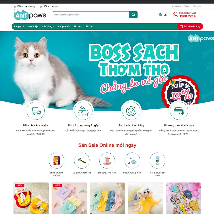Mẫu website WordPress bán đồ chơi, thực phẩm thú cưng 02
