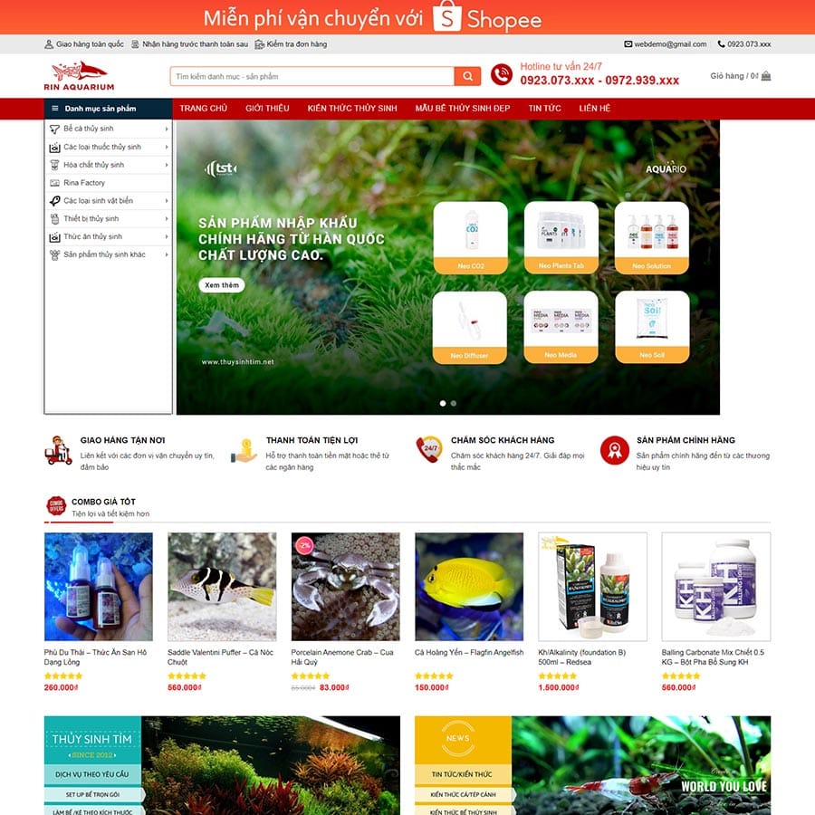 Mẫu website WordPress thủy sinh, cá cảnh