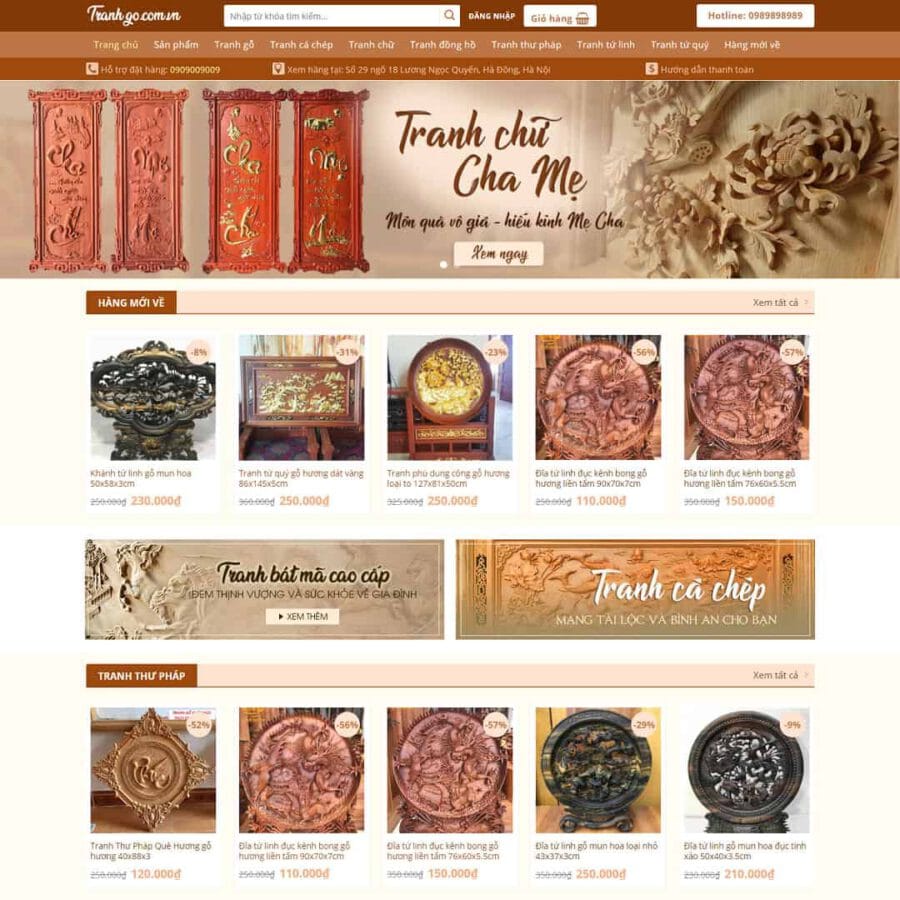 Mẫu website WordPress bán tranh gỗ