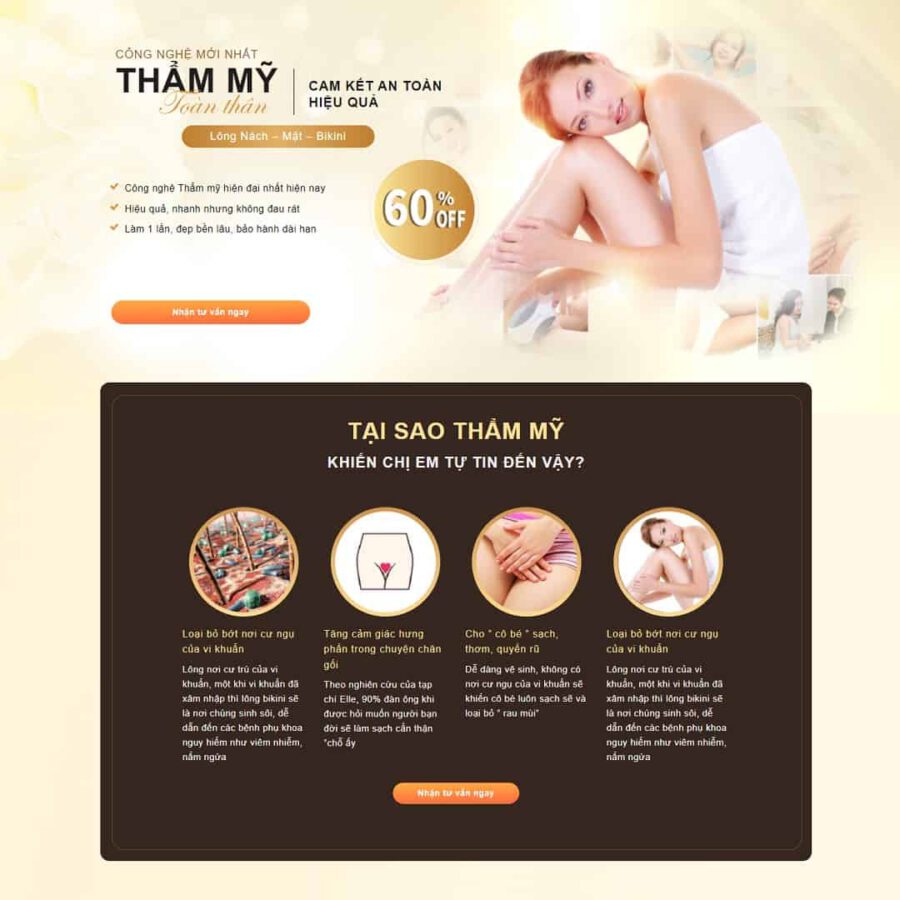 Mẫu website WordPress Landing page triệt lông thẩm mỹ viện