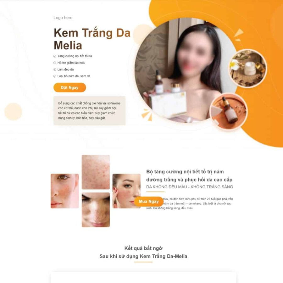 Mẫu website WordPress Landing page kem trị nám