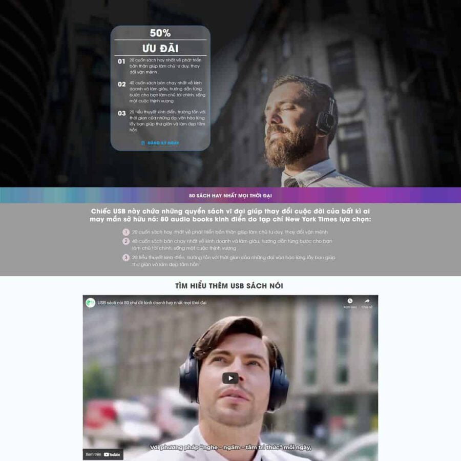 Mẫu website wordPress giới thiệu bán sản phẩm sách nói USB