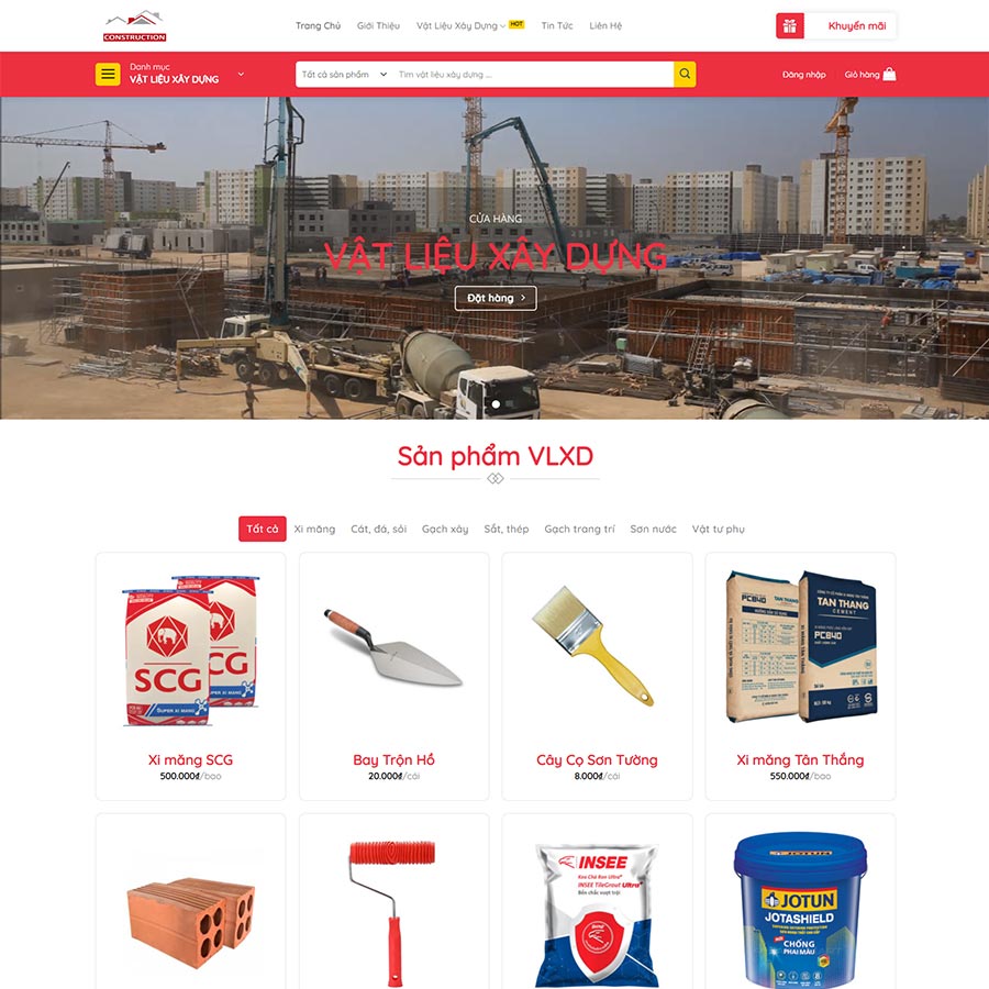 Mẫu website WordPress bán vật liệu xây dựng