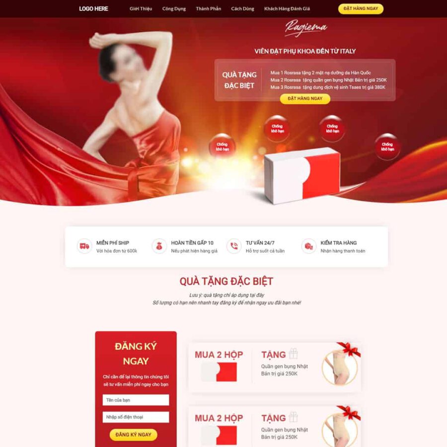 Mẫu website WordPress Landing page viên đặt phụ khoa