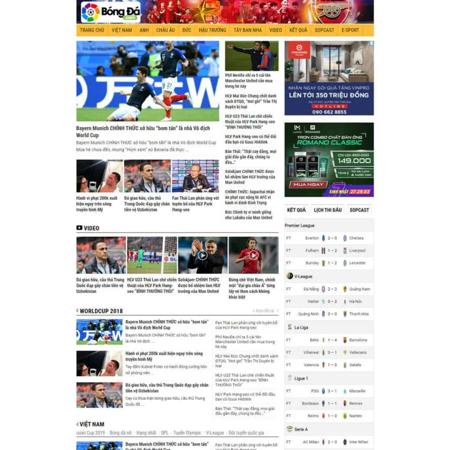 Mẫu website WordPress tin tức thể thao, bóng đá