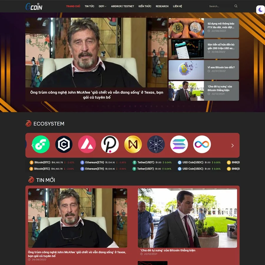 Mẫu website WordPress tin tức bitcoin, crypto