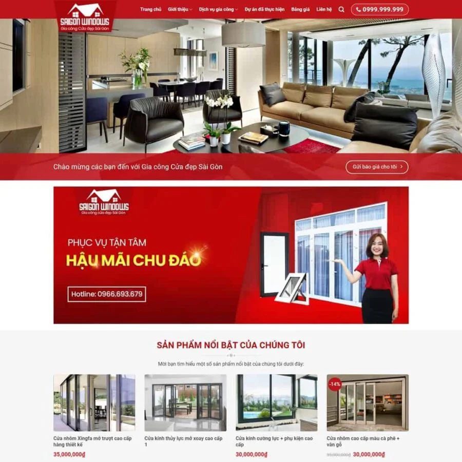 Mẫu website WordPress công ty nhôm kính 02