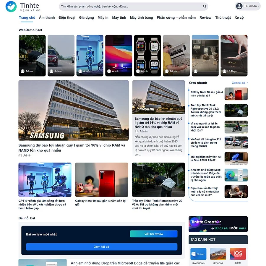 Mẫu website WordPress tin tức công nghệ giống Tinh Tế